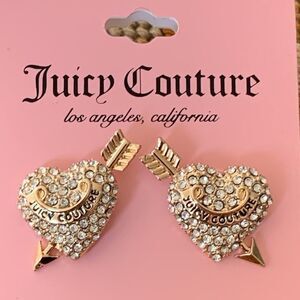 Juicy Couture Y2K Puffed Arrow Thru Heart Rhinestone Stud Earrings Gold-Tone New